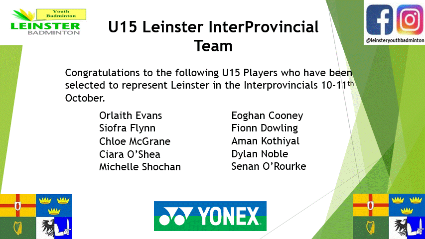 U15 Interpro Announcement - Leinster Badminton